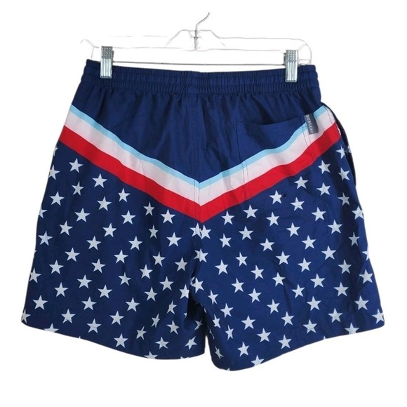 Burlebo Swim Trunks Shorts Mens M 28-32 x5.5 Blue Red White USA Flag Mesh Lined - Picture 2 of 9
